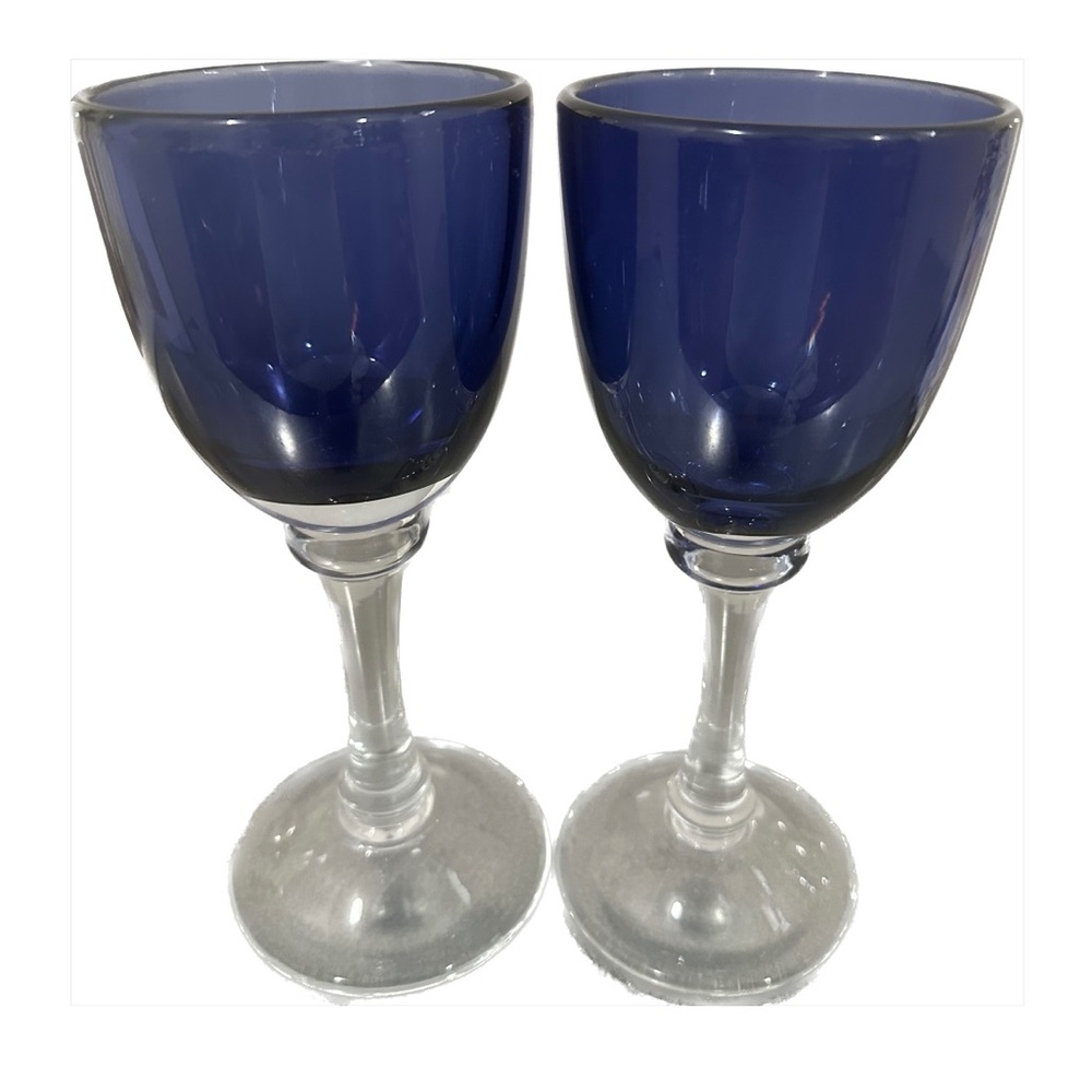 Vintage deep blue heavy wine glasses.  Set of 2.